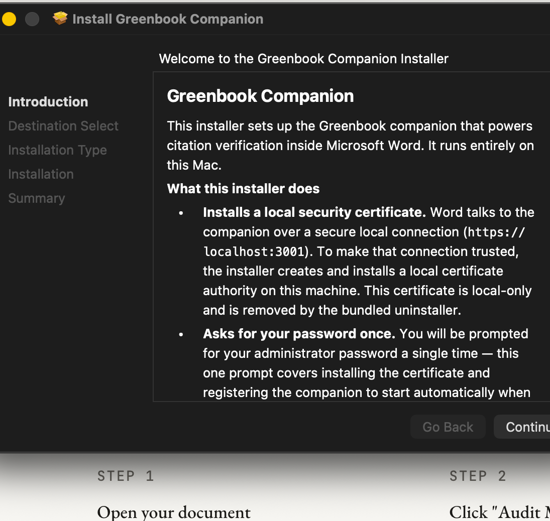 GreenBook installer welcome pane