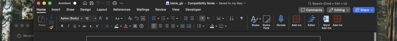 Word Home ribbon with the GreenBook button highlighted