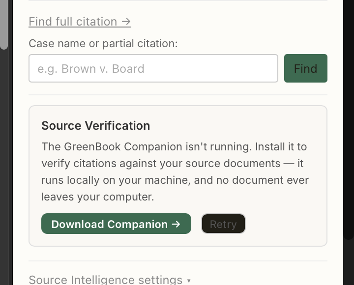 Companion not running card with retry button